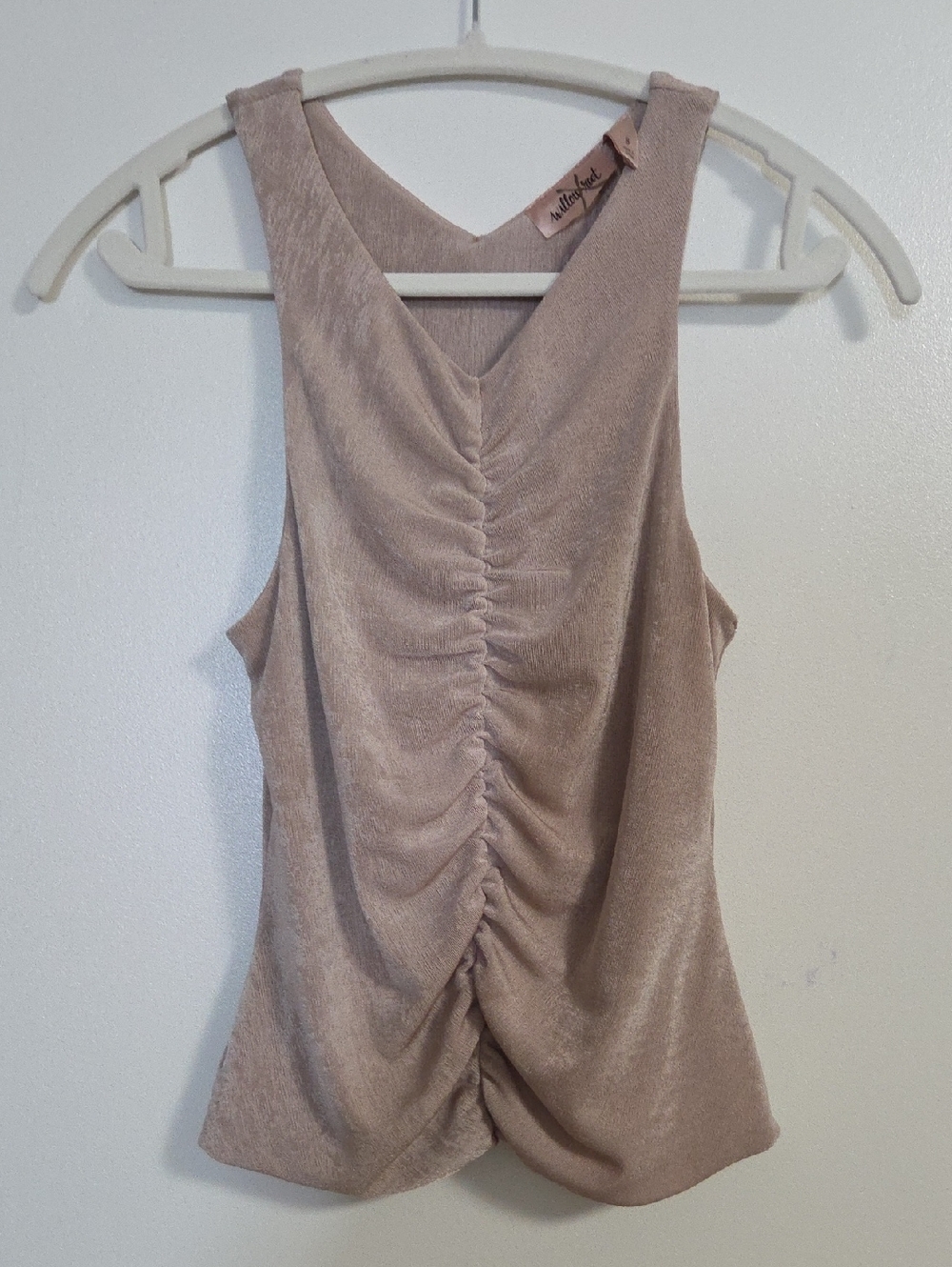 Gathered V-neck Tank Top in Blush Taupe NWT Small